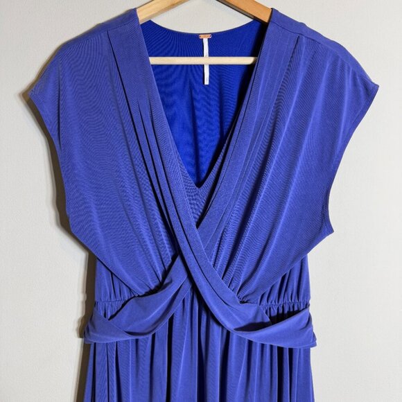 Free People Cupro Mini Dress Women's Small Blue Sleeveless V-Neck Vacation Flowy - Picture 6 of 14
